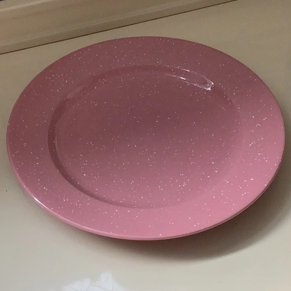 Vintage Signature Japan Stoneware Harlequin Pink White Speckled Dinner Plates